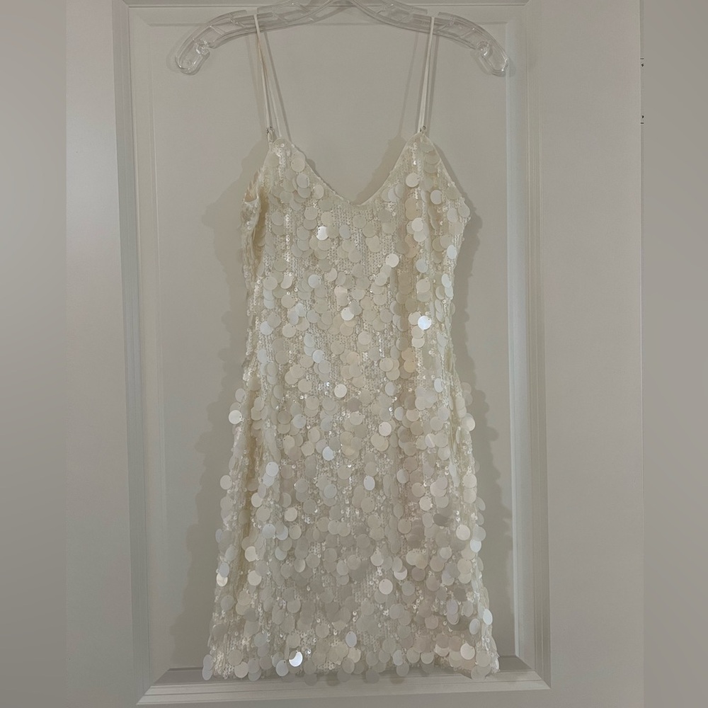 Meshki Romilly Sequin Spaghetti Strap Mini Dress Ivory